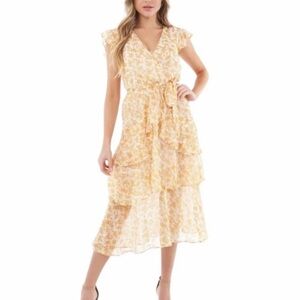 MINKPINK Floral Yellow Ruffle Dress